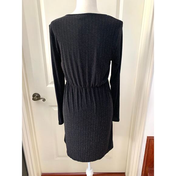 Modcloth Shimmer On Show Dress Long Sleeve Tulip Skirt Dress Black - Picture 9 of 13